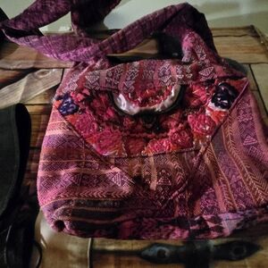 Source Unknown Pink and Red Patterned Shoulder Bag